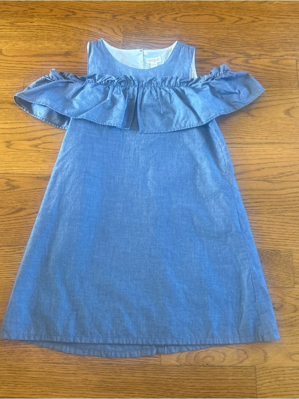 Cat & Jack Girls Blue Chambray Cold-Shoulder Ruffle Dress Size 7/8
